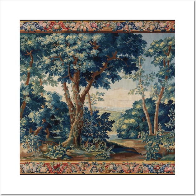 GREENERY, TREES IN WOODLAND LANDSCAPE Antique Flemish Tapestry Wall Art by BulganLumini